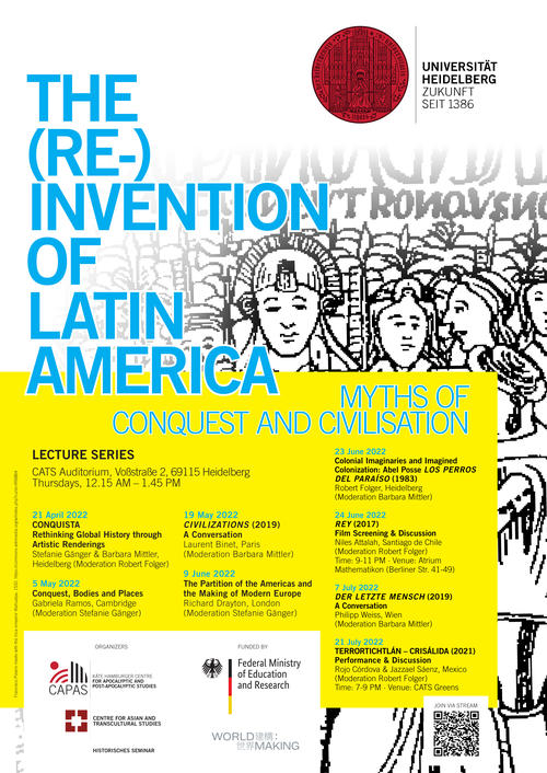 Poster announcement of the lecture series "The (Re-)Invention of Latin America: Myths of Conquest and Civilisation"